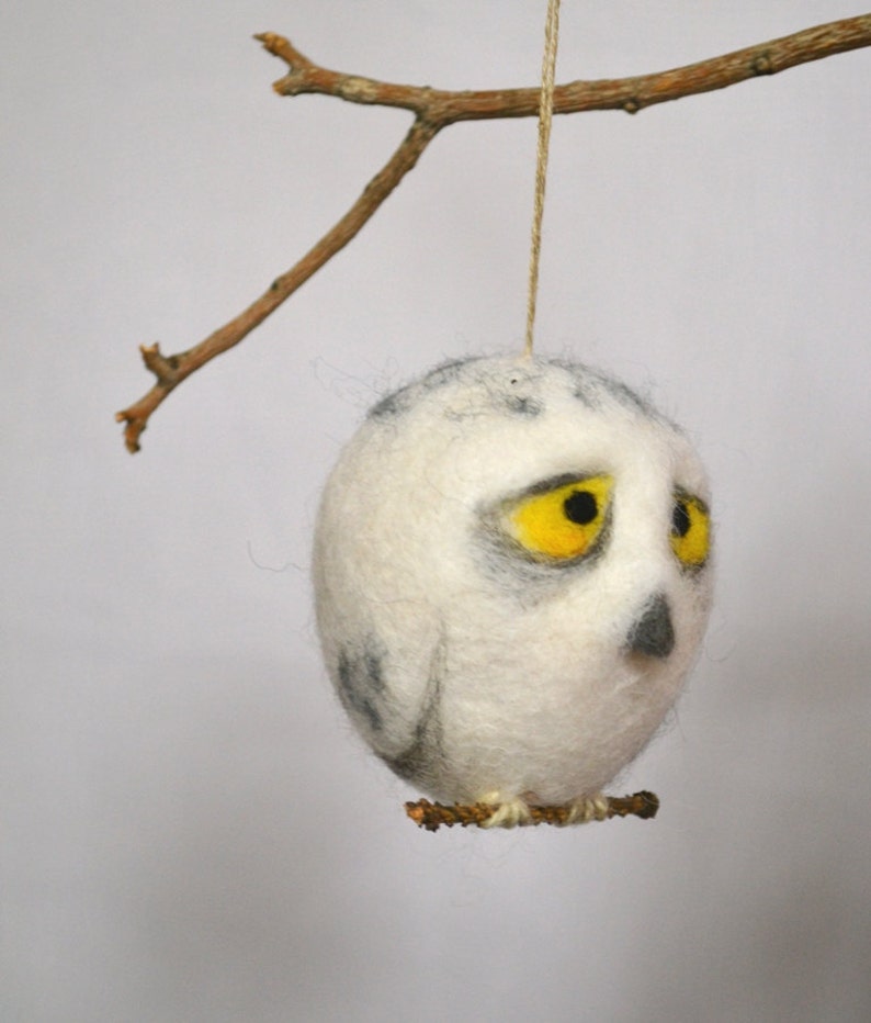 Christmas Owl Holiday Ornament Wool Needle Felt Decoration Woodland Tree Waldorf Bird Home Decor image 3