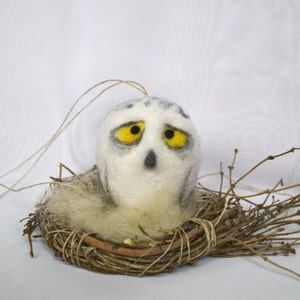 Christmas Owl Holiday Ornament Wool Needle Felt Decoration Woodland Tree Waldorf Bird Home Decor image 2