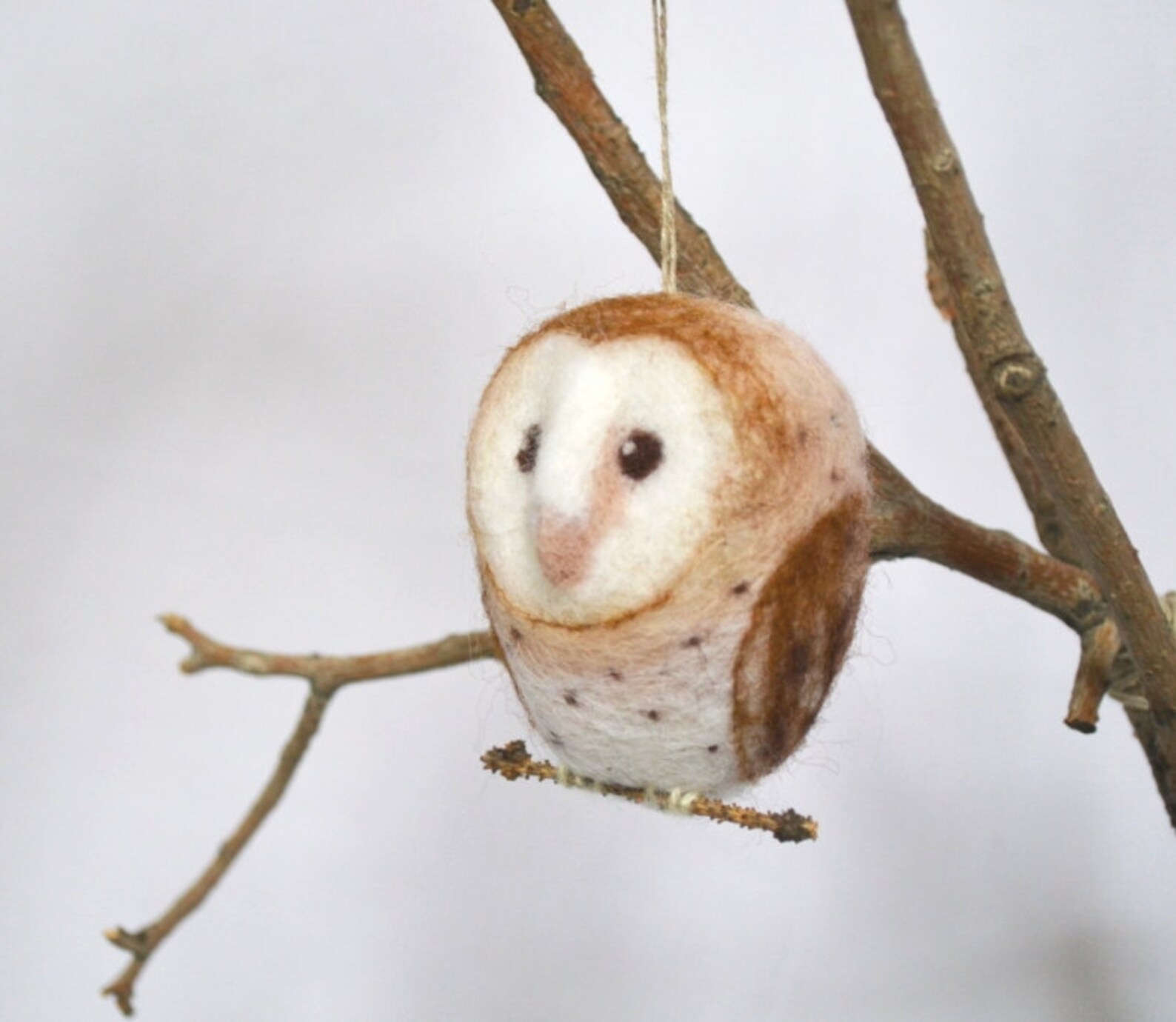 Christmas Owl Holiday Ornament Wool Needle Felt Decoration Etsy