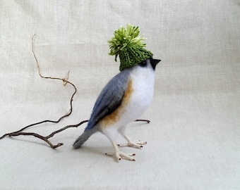 Needle felted birds, Felted birds in a hat Tufted Titmouse Needle felted toys Handmade Wool toys make this item for your order