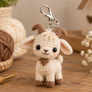 Crochet Goat Amigurumi Keychain Pattern, Miniature Animal Accessory (PDF Download)