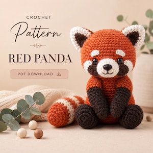 Virkmönster för röd panda, amigurumi djurleksak PDF-nedladdning