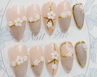 Y2K Press On Nails: Medium Almond, Custom Handmade