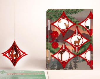 3D kerstboomversiering met rendier - 3D decoratieve wenskaart