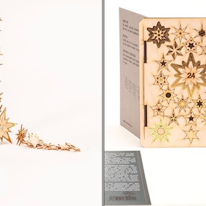 Calendrier de l'Avent 24 étoiles, carte de vœux décorative 3D dorée