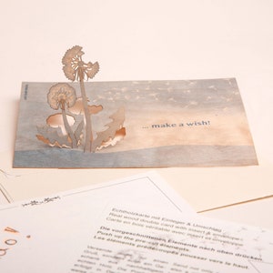 3 cartes pop-up en bois avec enveloppe – Pissenlit