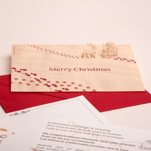 3 cartes pop-up en bois avec enveloppe – Renne & Père Noël