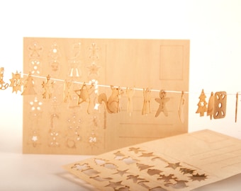 Postkarten aus Holz – 24 Symbole/Adventskalender 3er-Set