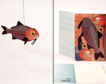 3D greeting card made of wood with motif fish as a 3D puzzle