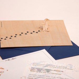 3 cartes pop-up en bois avec enveloppe – pingouin
