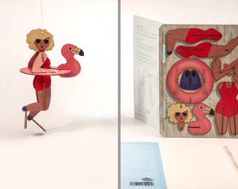 3D greeting card made of wood with motif bathing beauty as a 3D puzzle