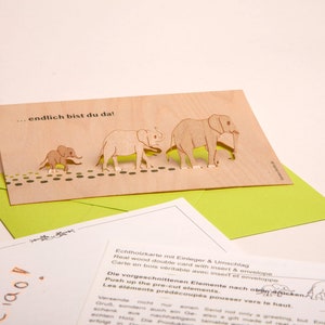 3 cartes pop-up en bois avec enveloppe – éléphant