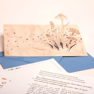 3 cartes pop-up en bois avec enveloppe – fleur bleu