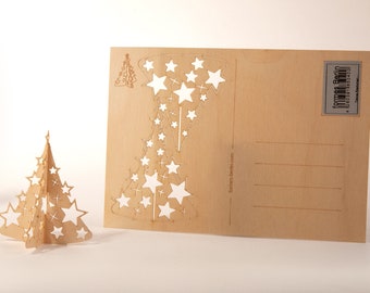 Wooden Postcard – Fir Stars, 3 Cards