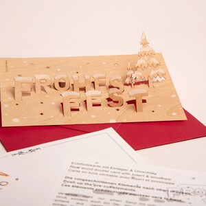3 cartes pop-up en bois avec enveloppes – Joyeuses Fêtes