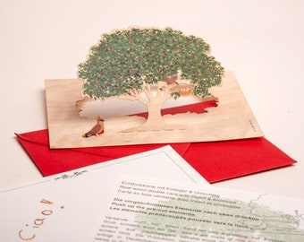 3 Cartes PopUp en Bois avec Enveloppe - Arbre d'été