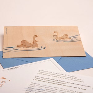 3 cartes pop-up en bois avec enveloppe – cygne