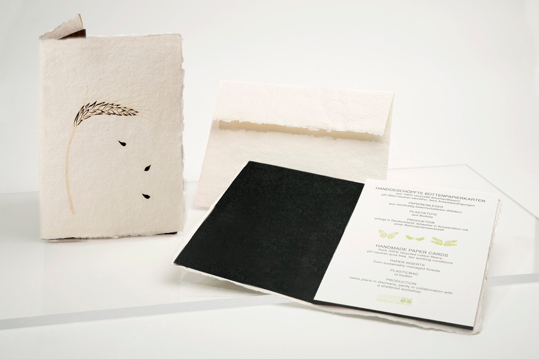 Condolence Set, 3 Cards – Handmade paper cards, laser cut motif with paper insert and envelope