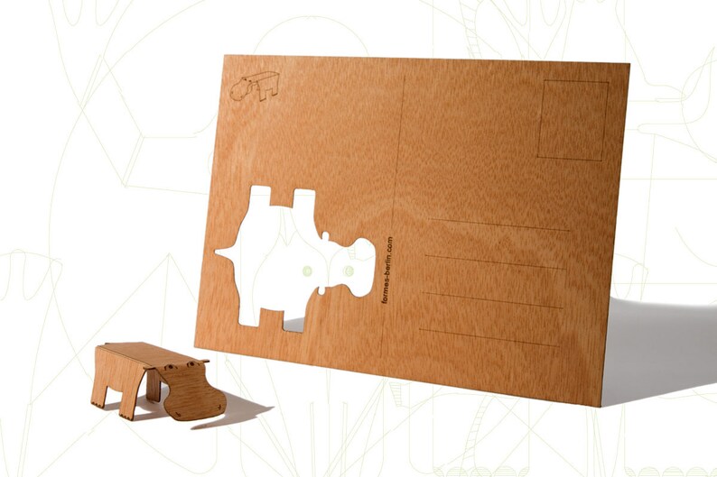 Wooden Postcard \u2013 Hippo 3 Cards