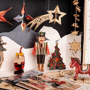 Lot de 5 rennes de Noël/24 étoiles dorées/cheval à bascule/casse-noisette/étoiles de pin