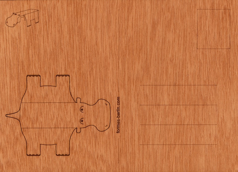 Wooden Postcard \u2013 Hippo 3 Cards