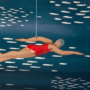 Schwimmerin 3D Deko Grusskarte