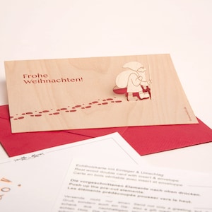 3 cartes pop-up en bois avec enveloppe – Père Noël