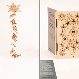 24 Sterne Adventskalender Natur 3D Deko Grusskarte