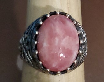 Beautiful Oval Rhodochrosite in Sterling Silver Ring - Size 6.5