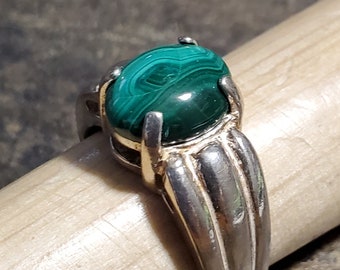 Malachite Sterling Silver Ring - Size 6 1/2