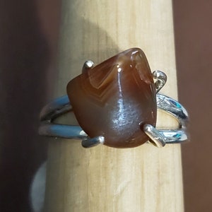 Unique free-form Natural Lake Superior Agate in Sterling Silver Ring - Taille 8