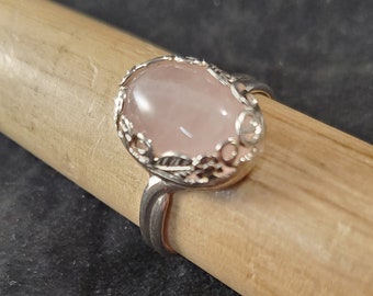 Rose Quartz en bague sterling en argent - Taille réglable - jusqu’à 8 1/2