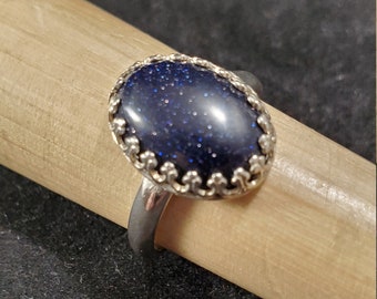 Blue Goldstone in Sterling Silver Ring - Size 6 3/4