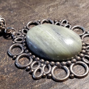 Green Line Gemstone Pendant in Antiqued Silver image 1