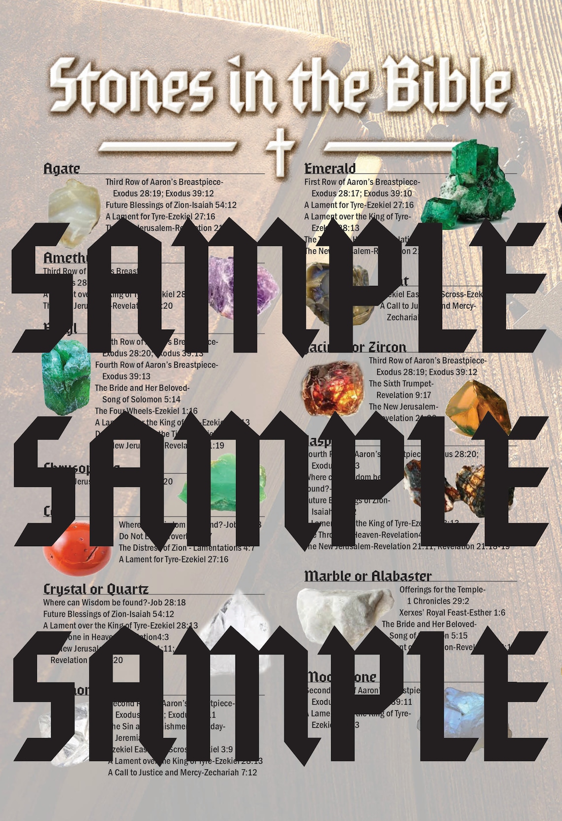 Stones in the Bible Reference Card (Instant Download) Etsy