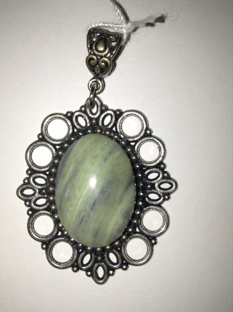 Green Line Gemstone Pendant in Antiqued Silver image 2