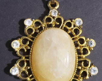 Chalcedony and Rhinestone Gold Necklace