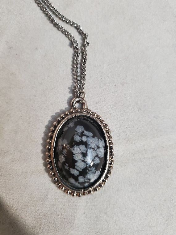 Snowflake Obsidian in Silvertone Frame Mounting - image 1