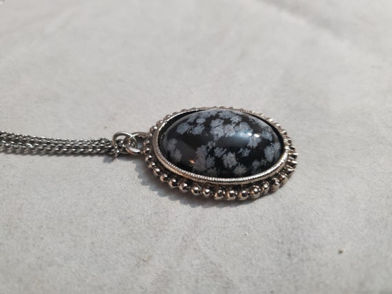 Snowflake Obsidian in Silvertone Frame Mounting - image 2