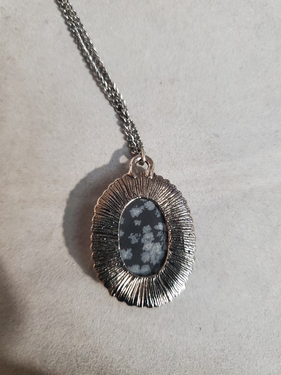 Snowflake Obsidian in Silvertone Frame Mounting - image 3
