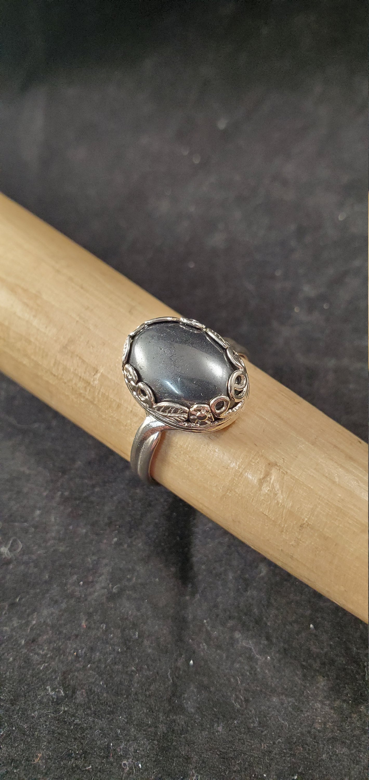 Bague En Argent 925 Avec Hématite Naturelle - Taille 55 - Style Ancien - Neuf Sans Emballage