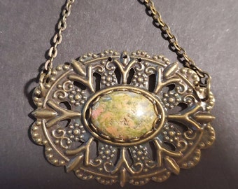 Unakite Cab in Bronze Pendant