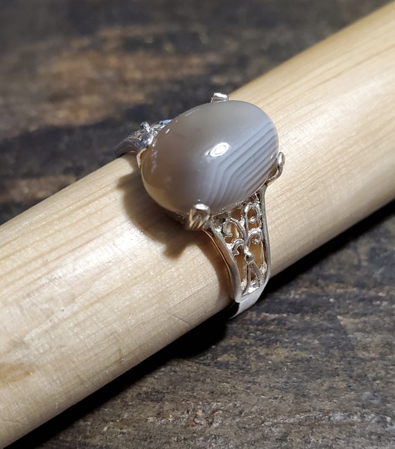 Simple Banded Grey Agate in Sterling Silver Ring Size 9 3 4 Etsy