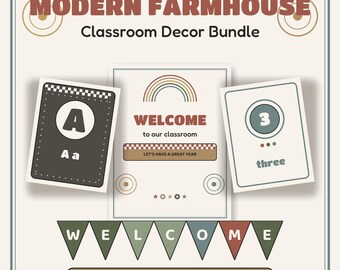 Kit de Decoração Moderna para Sala de Aula em Estilo Fazenda | Editável no Canva e Imprimível | Decorações para Sala de Aula do Ensino Fundamental | Kit para Mural de Volta às Aulas