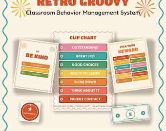Système de gestion du comportement en classe | Tableau de suivi modifiable, outils de suivi et récompenses | Imprimable + Canvas | PBIS (Interventions positives pour le comportement) | Style rétro