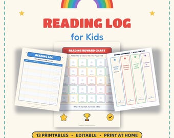 Carnet de lecture imprimable pour enfants | Suivi de lecture et tableau de récompenses | Journal de lecture pour l'école à la maison et en classe | Marque-pages | PDF modifiable