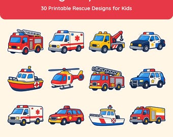 Autocollants imprimables pour véhicules d'urgence | Camion de pompiers, police, ambulance | Téléchargement numérique PNG PDF | Tableau de récompenses pour enfants Cricut