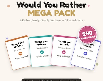 Jeu « Préférez-vous ? » à imprimer, lot de 240 cartes de questions, soirées jeux en famille, jeux pour les voyages en voiture, jeux en classe (ceci ou cela), téléchargement instantané