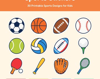 Autocollants sportifs à imprimer | Pack d'autocollants sportifs pour enfants | Téléchargement numérique PNG PDF | Trophée de football et de basketball | Tableau de récompenses et Cricut