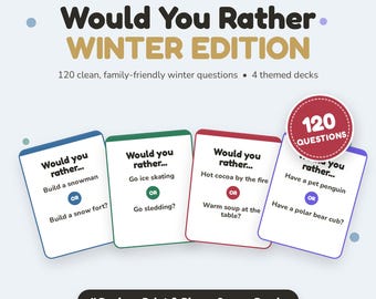 Jeu d'hiver « Préférez-vous ? » à imprimer, 120 questions, soirée jeux en famille, activité pour les jours de neige, jeu en classe, pour enfants et adultes, téléchargement instantané